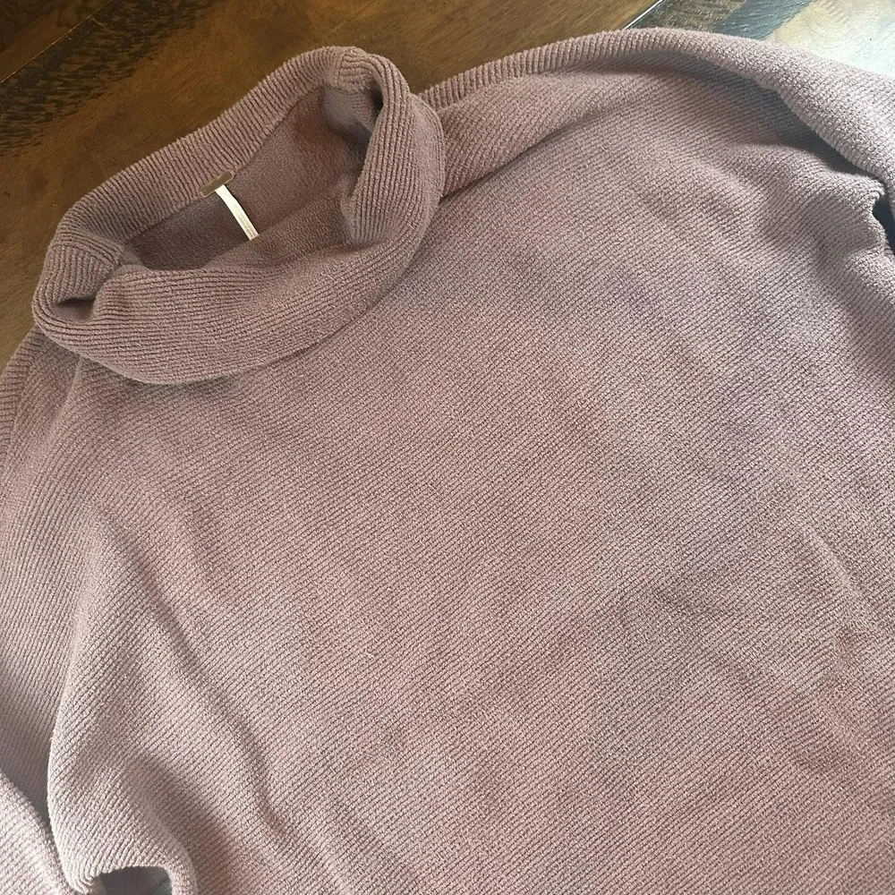 Free People Sweater Womens XL Pink Cowl Neck Tunic 3/4 Sleeve Pullover‎ Knit